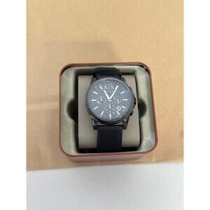 Armani Exchange  Chronograph Black Stainless Steel Leather Band Watch AX2098